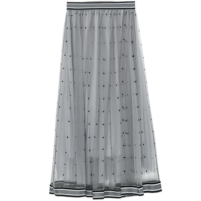 Korean Gauze Dots High Waist Long Skirt SD01488