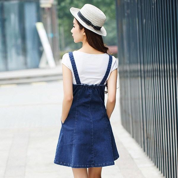 Blue Denim Front Pocket Strap Dress SD00445