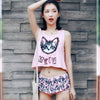 Cute Cat Printing Bikini Three-piece SD02317