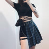 K-Pop Punk Plaid Skirt Black Short Belt SD00125