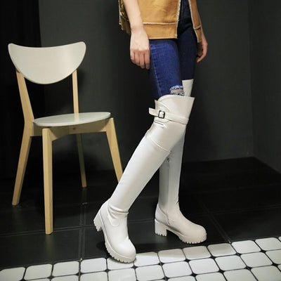 High Knee Buckle Casual Boots Shoes SD00241