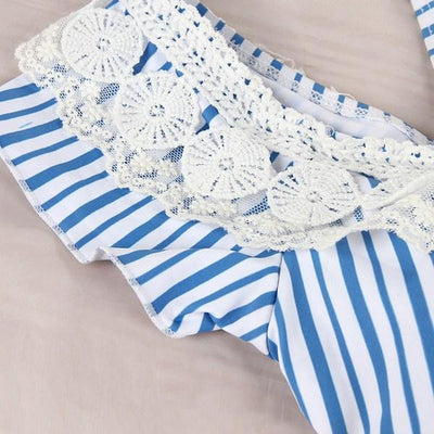 Cute blue stripes shoulder-less strap 2 pieces swimsuit (swim suit) SD00590