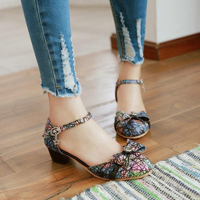 Buckle Ribbon Short-Heels Shoes SD00191