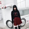 Japanese Black Red Print Gun Graphic Loose Long Sleeve Sweater SD01736