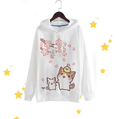 Cute Loose White/Black Long Sleeve Hooded Cat Sweater SD01540