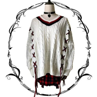 V-neck cross-straps knitted loose sweater SD01058