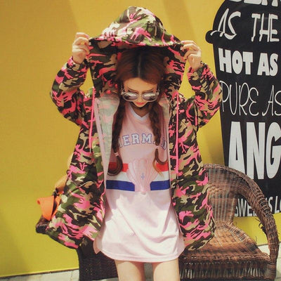 Pink Camouflage Hooded Denim Jacket SD01157