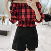 Punk Plaid Shoulder-less Top + Shorts Set SD00249