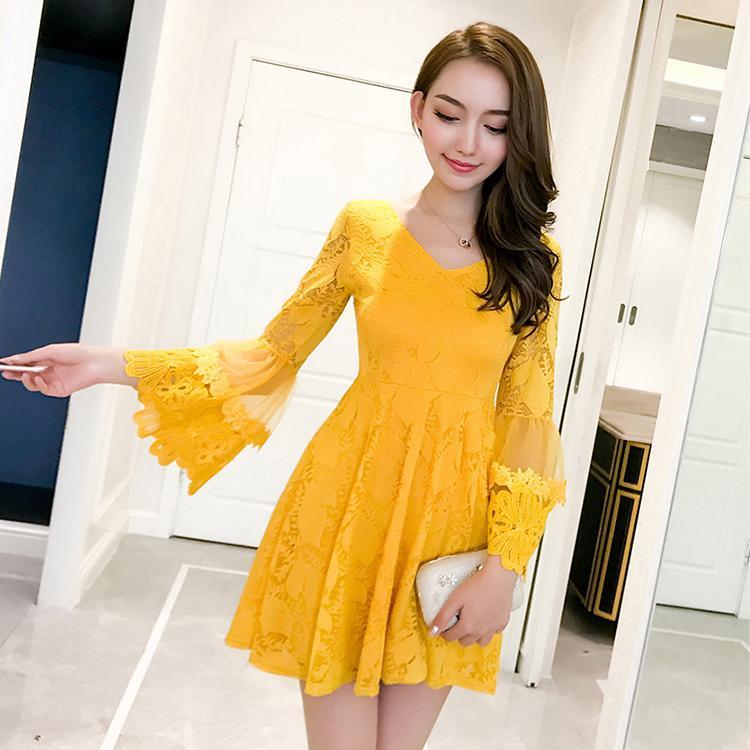 Slim thin lantern sleeves lace dress SD00973