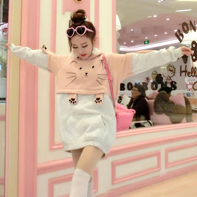 Japanese Kawaii Cat Warm Loos Sweater Dress SD01237