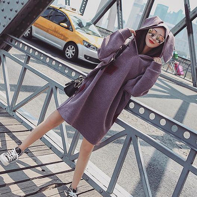 Purple cute bunny hoodie sweater dress SD01052