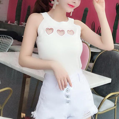 Korean Heart Holes Mesh Knitted Top SD01570