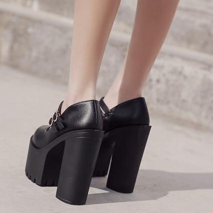 Black Double Strap Buckle High-Heel Shoes SD00154