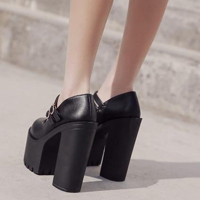 Black Double Strap Buckle High-Heel Shoes SD00154