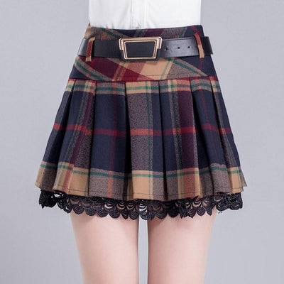 Korean Winter Grid Pleated Skirt SD01696