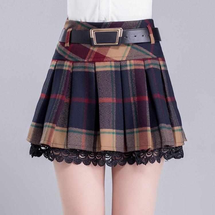 Korean Winter Grid Pleated Skirt SD01696