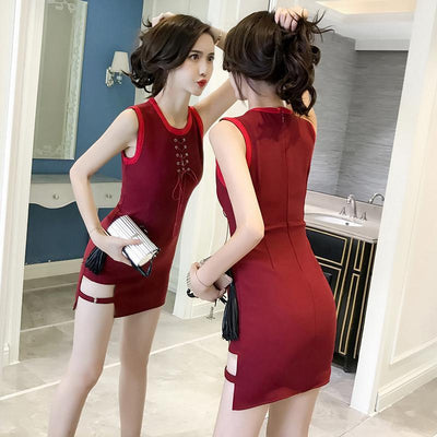 Red summer slim strap dress SD00969