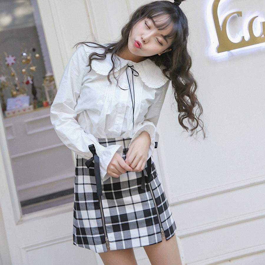 Japanese Sweet Plaid Zipper Skirt SD02023