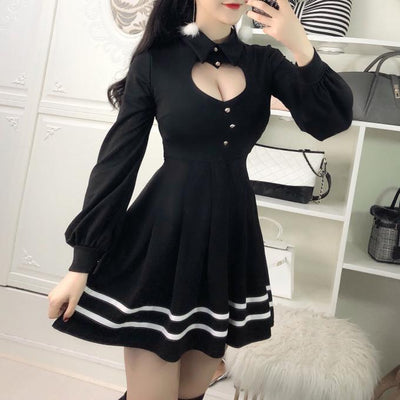 Heart Keyhole Hollow Cut Out Chest Lantern Sleeve Dress SD01286