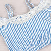 Cute blue stripes shoulder-less strap 2 pieces swimsuit (swim suit) SD00590