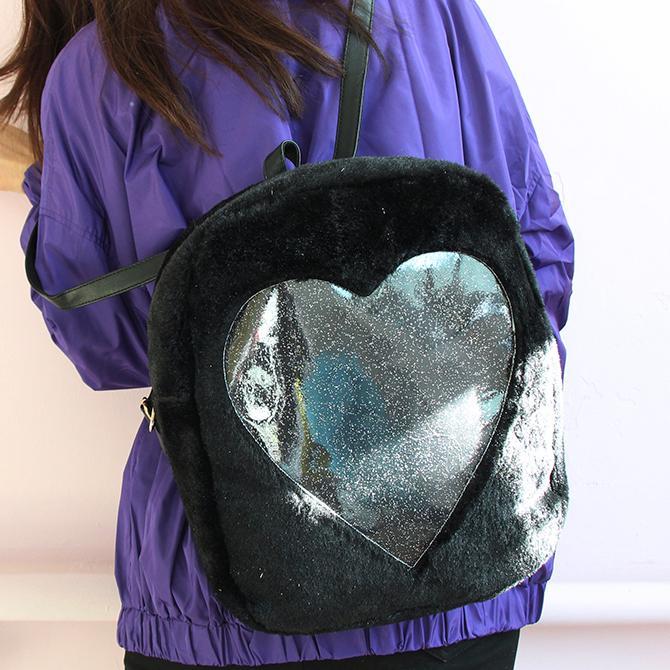 Transparent Heart Fluffy Backpack SD00402