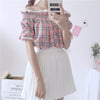 Plaid Pumpkin Sleeve Blouse Shirt SD00256