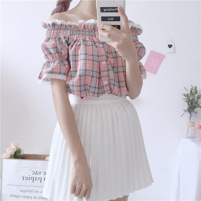 Plaid Pumpkin Sleeve Blouse Shirt SD00256