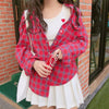 Korean Fashion Red Plaid Shirt Blouse SD02047