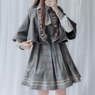 Detective Academy Embroidered Plaid Dress + Woolen Cloak SD00372