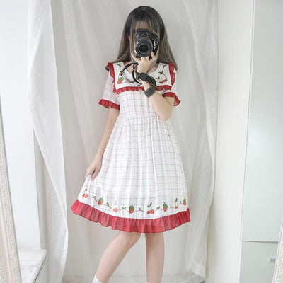 Strawberry Cherry Plaid Summer Dress SD01043