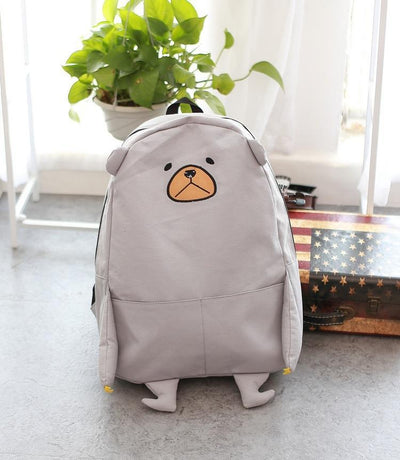 Sad Bear Face Brown Black Grey School Bag Backpack SD46541