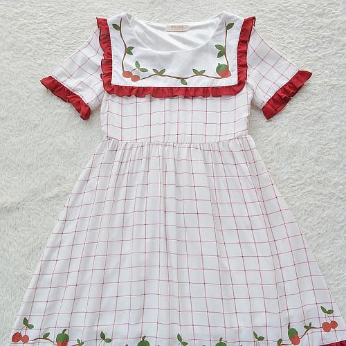 Strawberry Cherry Plaid Summer Dress SD01043