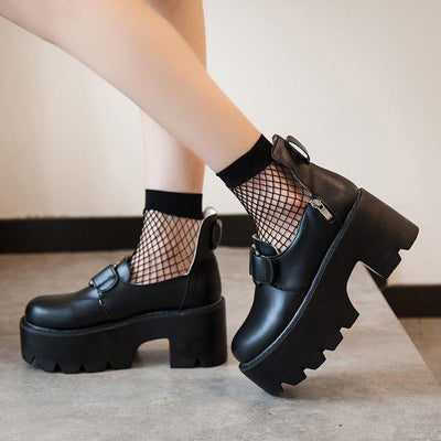 Black Double Straps High Platform Shoes SD02424