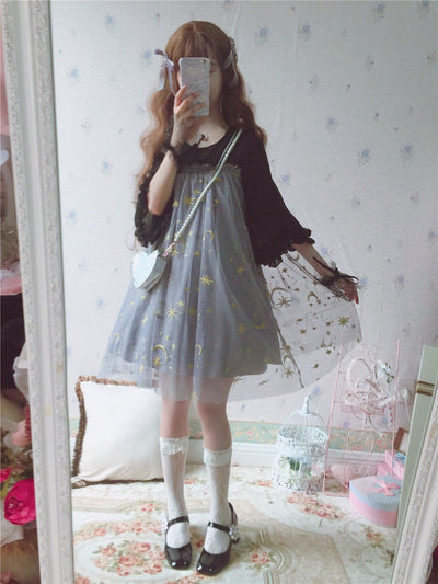 Japanese Harajuku Mesh Sheer Moon Star Dress SD01673