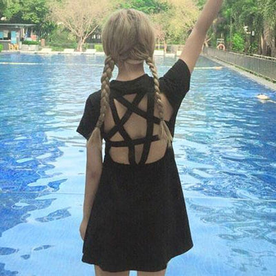 Black Back Side Pentagram Cut Out Dress SD00050