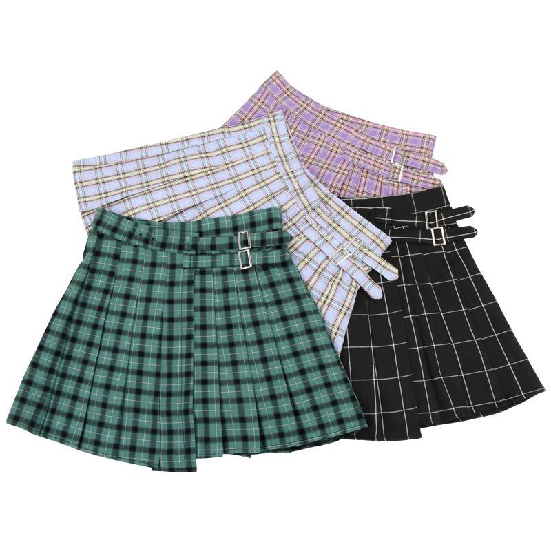 Plaid Double Strap High Waist Skirt SD00375