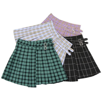 Plaid Double Strap High Waist Skirt SD00375