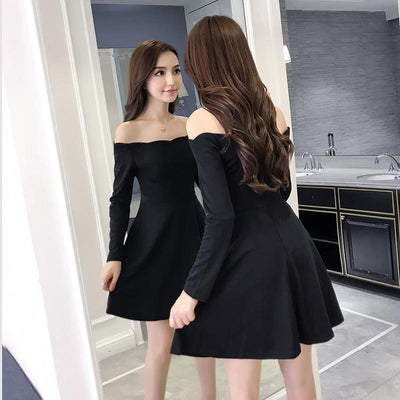 Slim thin slender long-sleeved shoulder less dress SD00971
