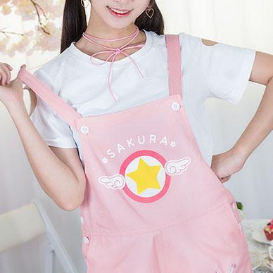 Cardcaptor Sakura Star Winged Printed Suspender Overall Shorts SD01492