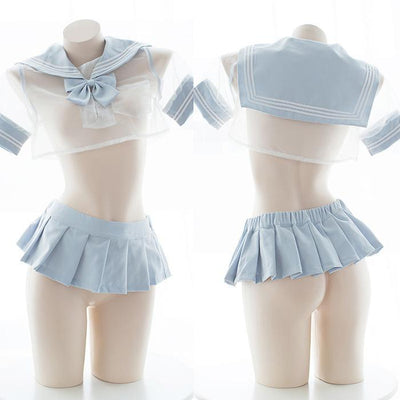 Sexy Transparent Sheer Blue Sailor Short School Uniform Lingerie SD00093