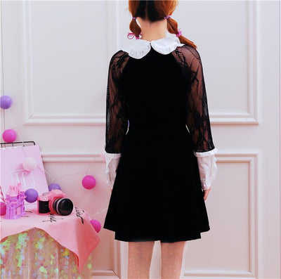 Japanese Sweet Black Lace Sleeve Ribbon Dress SD01247