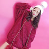 Korean Red Fur Ball Loose Long Hoodie Sweater SD01551