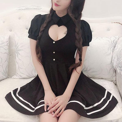 Sexy Heart Keyhole Hollow Cut Out Chest Short Sleeve Dress SD01284