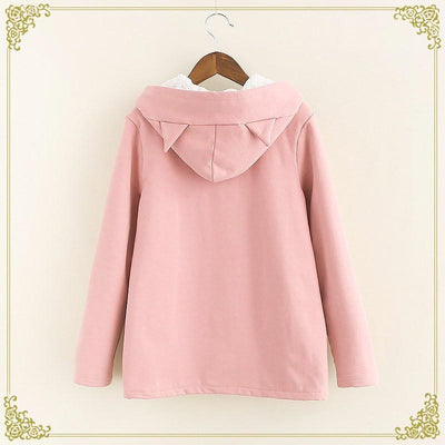 Warm Kawaii Pink/Black/Navy Embroidered Cat Hooded Ear Jacket SD01653