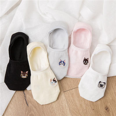 Japanese Kawaii Neko Cat Kitty Embroidered Cat Paws Low Ankle Socks SD01730