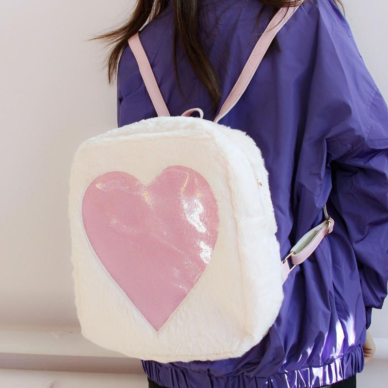 Transparent Heart Fluffy Backpack SD00402