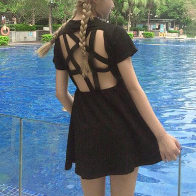 Black Back Side Pentagram Cut Out Dress SD00050