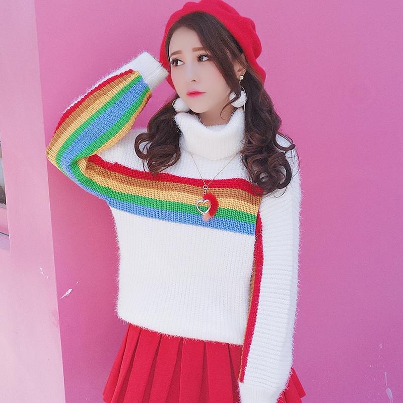 Korean Winter Warm Rain Bow Knitted Sweater SD01561