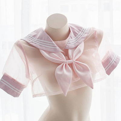 Japanese Sexy Transparent Sheer Pink Sailor Short School Uniform Lingerie SD01983