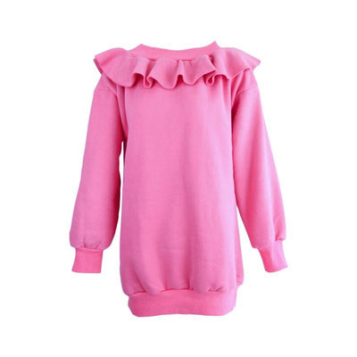 Korean Warm Pink Loose Lotus Long Sweater Dress SD01556